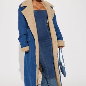 Fashion Nova Denim Sherpa Long Coat